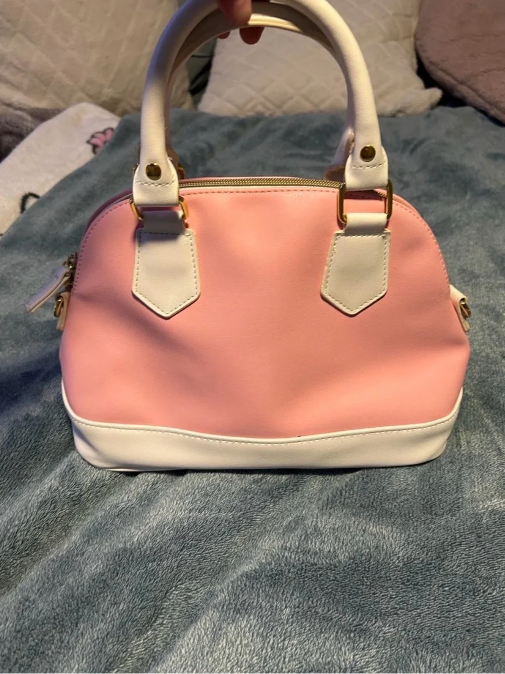 Hello Kitty Pink and White Dome Satchel with Gold Chain Accents